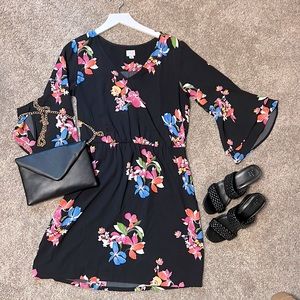 Black floral dress with sleeves